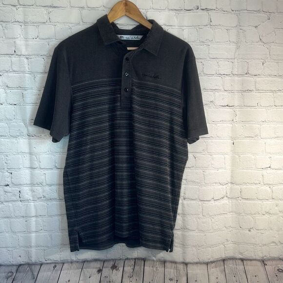 Travis Matthew Pima Cotton Mens Gray Black Striped Golf Polo Shirt size M - Picture 1 of 9